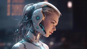 Woman Robot Chat GPT Artificial Intelligence chat bot by Open AI. Futuristic high technology in future, photo