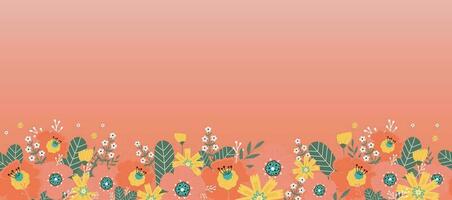 Floral seamless border. Flowers and leaves on pink background. vector