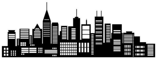 Landscape buildings silhouetted on white background. A black outline of low-rise and high-rise complexes and skyscrapers. Structural constructions placed urban object vector