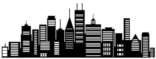 Landscape buildings silhouetted on white background. A black outline of low-rise and high-rise complexes and skyscrapers. Structural constructions placed urban object vector