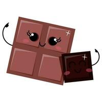 Two cartoon kawaii chocolates hugging for world chocolate day vector