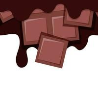 Seamless border of drips of liquid chocolate and chocolate bars vector