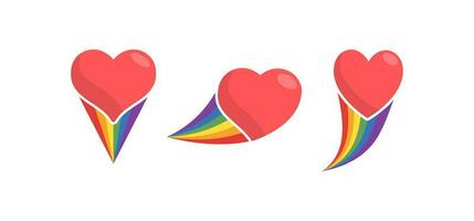 Heart icon with rainbow flag comet. Love diversity, pride month symbol. vector