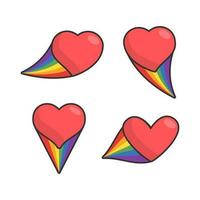 Heart icon with rainbow flag comet. Love diversity, pride month symbol. vector