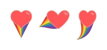 Heart icon with rainbow flag comet. Love diversity, pride month symbol. vector