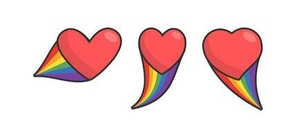 Heart icon with rainbow flag comet. Love diversity, pride month symbol. vector