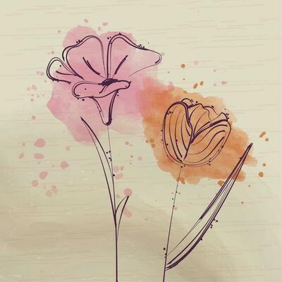 Watercolor neutral color background with flowers Vector