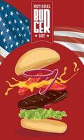 National burger day vertical template with cheeseburger Vector