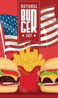 National burger day vertical template with cheeseburger and french fries Vector