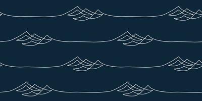 Blue seamless wave pattern drawn with one continuous white line. Use it for design, background, wrapping paper, textile products, web, social media, wallpaper and others. Vector illustration.