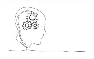 Head with gears inside, line drawing vector