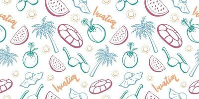 Seamless summer pattern drawn with one line and colorful pastel colors. Use it for labels, print on t-shirt, wallpaper of children's room, design, background. vector