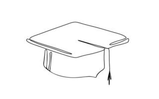 continuo línea dibujo de graduación gorra. vector