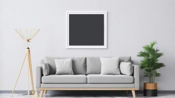 Mockup of poster frame in living room. Illustration photo