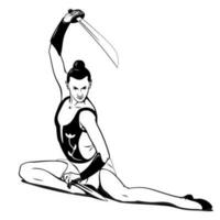 Rhythmic Gymnastics, Circus. Woman with sword and dagger. Vector Ink Style Outline Drawing. Shadow is the separate object.