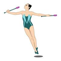 Gymnast with clubs. Rhythmic Gymnastics. Vector drawing. Clubs are separate objects.