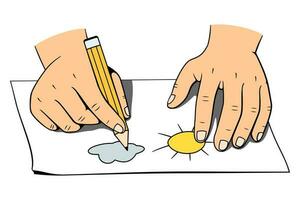 Hands draw with a pencil. Front view. Vector clipart isolated on white.