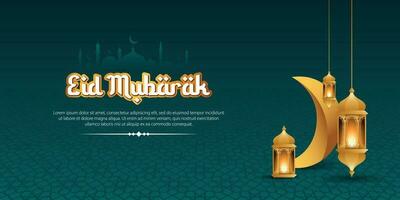 Eid Mubarak Banner With Crescent Moon vector