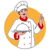 Professional chefs serve delicious dishes vector