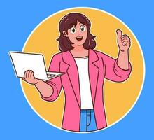 Business woman presenting with laptop vector