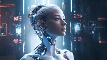 Woman Robot Chat GPT Artificial Intelligence chat bot by Open AI. Futuristic high technology in future, photo