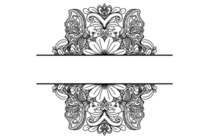 Flower and Gold Skull Butterfly Ornament Border Design png