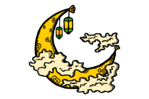 Ramadhan Item Design - Crescent and Ramadan Lantern png