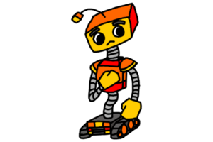 robot Kratun personnage avec triste visage expression png