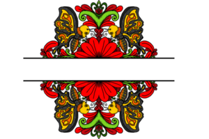 Flower and Gold Skull Butterfly Ornament Border Design png