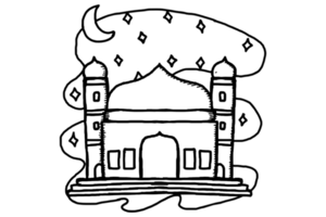 Ramadhan Item Design - Mosque with a Starry Night Sky and Crescent Moon in the background png