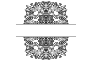 un' lumaca con tre teste e un' conchiglia nel il forma di un' demonskull ornamento confine design png