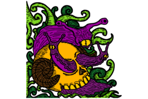 A Snail With Three Heads And A Shell In The Shape Of A DemonSkull Ornament Border Design png