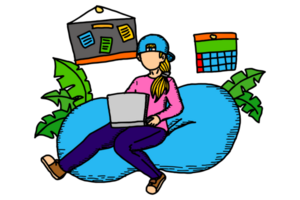 A Girl Sit Relaxing while Working Using a Laptop png
