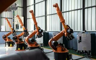 Robot warehouse, a place to store robotic arm to inspect, program and test before delivering to customers. photo