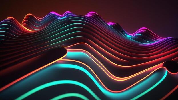 abstract wave background, Cold water neon glowing with many colors on a dark background with Technology photo