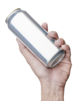 hand- houden mockup glimmend aluminium kan png