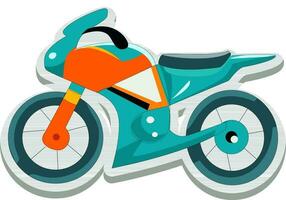 Sticker Or Label Sports Bike In Teal And Orange Color. vector