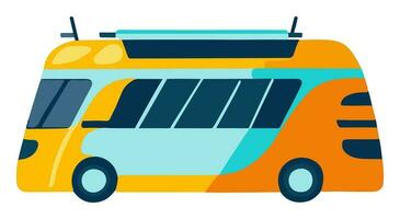 Blue And Yellow Bus Element In Flat Style. vector