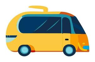 Yellow Mini Bus Or Van Element In Flat Style. vector