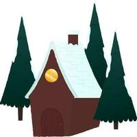 Smoke Out Of Snowing Home With Christmas Tree Element In Flat Style. vector