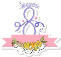 8 Number Formed By Ribbon To March Celebration With Flowers, Butterflies On White Background In Paper Cut. vector