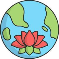 Isolated Colorful Globe With Lotus Icon. vector