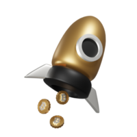 3D RENDER BUSINESS AND FINANCE ICONS ROCKET WITH BITCOIN png