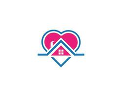 Love Home Logo Template. Simple icon of house with heart shape. House line art shape. Vector symbol.