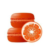 Orange macarons with a slice of orange.Highly detailed dessert,macaroon, sweets, menu design, restaurants shop.Gradient macarons.Vector illustration vector