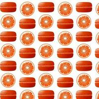 Seamless pattern orange macarons with a slice of orange.For posters, logos, labels, banners, stickers, product packaging design, etc. Gradient macarons.Vector illustration vector