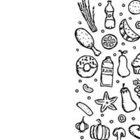 Drawn food background. Doodle food illustration with place for text vector