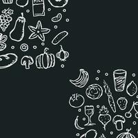 Drawn food background. Doodle food illustration with place for text vector