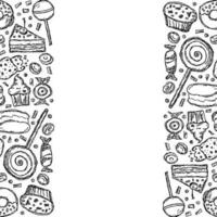 Drawn sweets background. Doodle food illustration with sweets and place for text vector