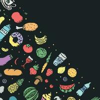 Drawn food background. Doodle food illustration with place for text vector
